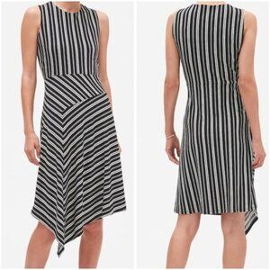NWT Banana Republic Black White Striped Asymmetrical Midi Dress $70